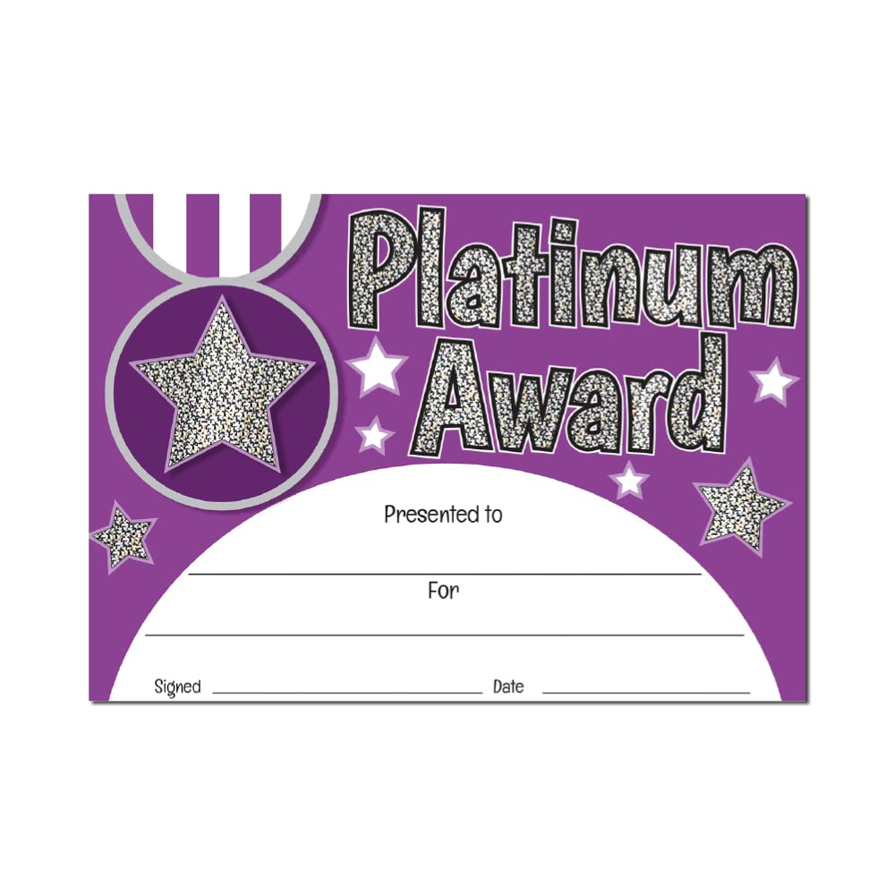 SuperStickers Platinum Award Sparkling Certificates (A5). Pack of 20.