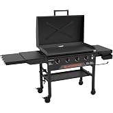 Blackstone Original Portable Griddle with Built-in Hood, Black, 36 Inch | Includes Extendable Side Shelves and Caster Wheels, for Outdoor Cooking Setup