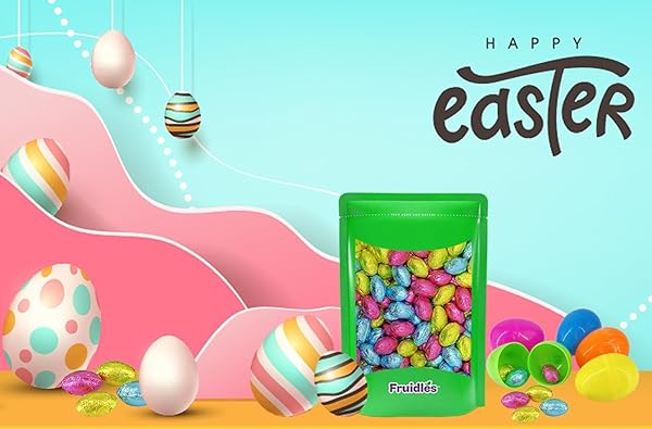 THE DREIDEL COMPANY EASTER CHOCOLATE EGGS, MULTICOLORED FOIL WRAPPED MILK CHOCOLATE IN EASTER EGG BOX, 1LB APPROXIMATELY – 90 EGGS