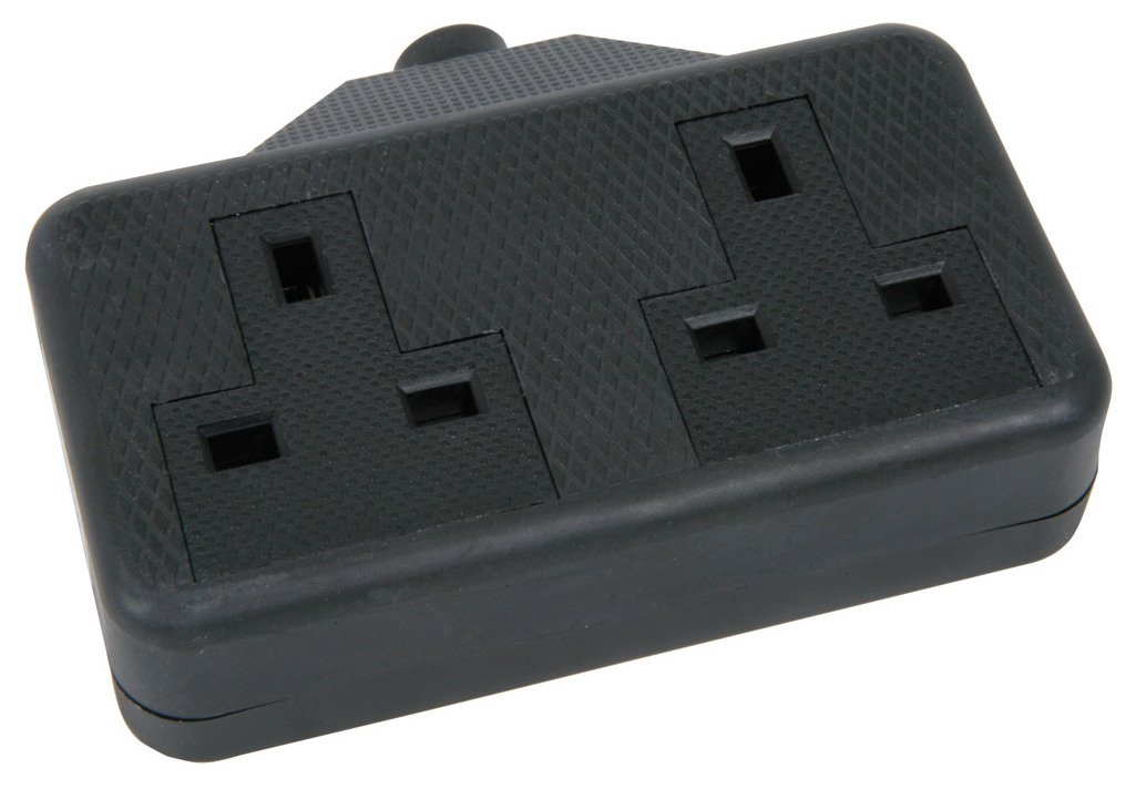 Mercury 429.625UK Rubber 2 Gang Trailing Socket, Black, 1 - pack