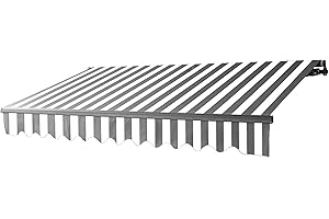 ALEKO Motorized Patio Awning | Remote Controlled Automatic | Black Frame | Retractable Crank Deck Canopy Upgraded 2024 | 10x8 | Gray-White