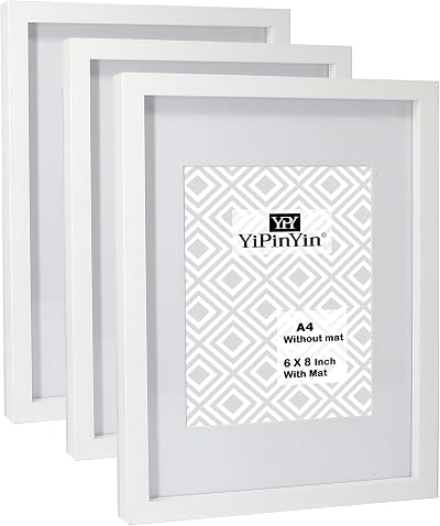 YiPinYin White A4 Picture Frames Set of 3 with A5 Mounts Bevel Cut Gallery