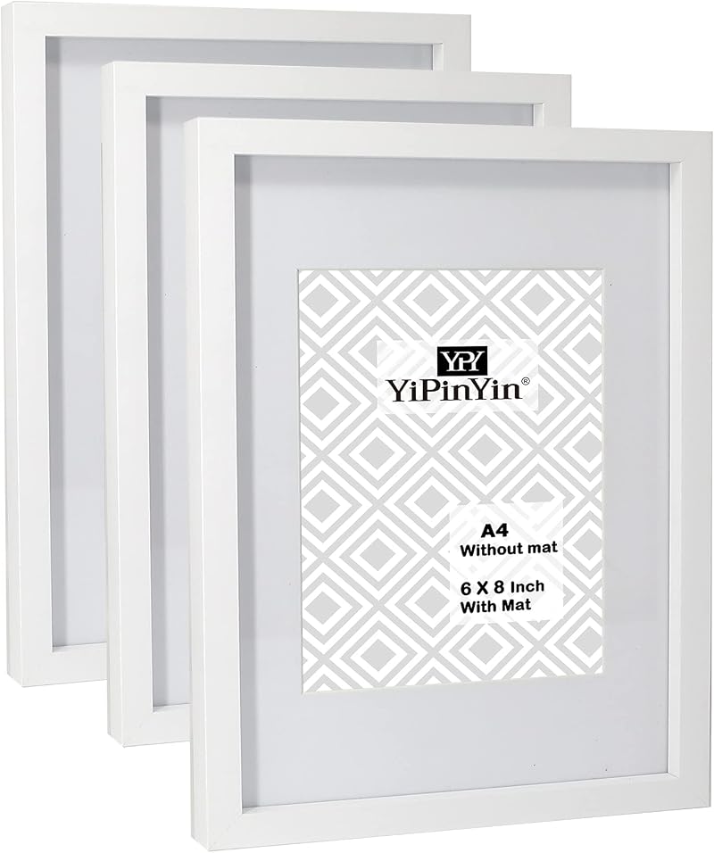 YiPinYin White A4 Picture Frames Set of 3 with A5 Mounts Bevel Cut Gallery