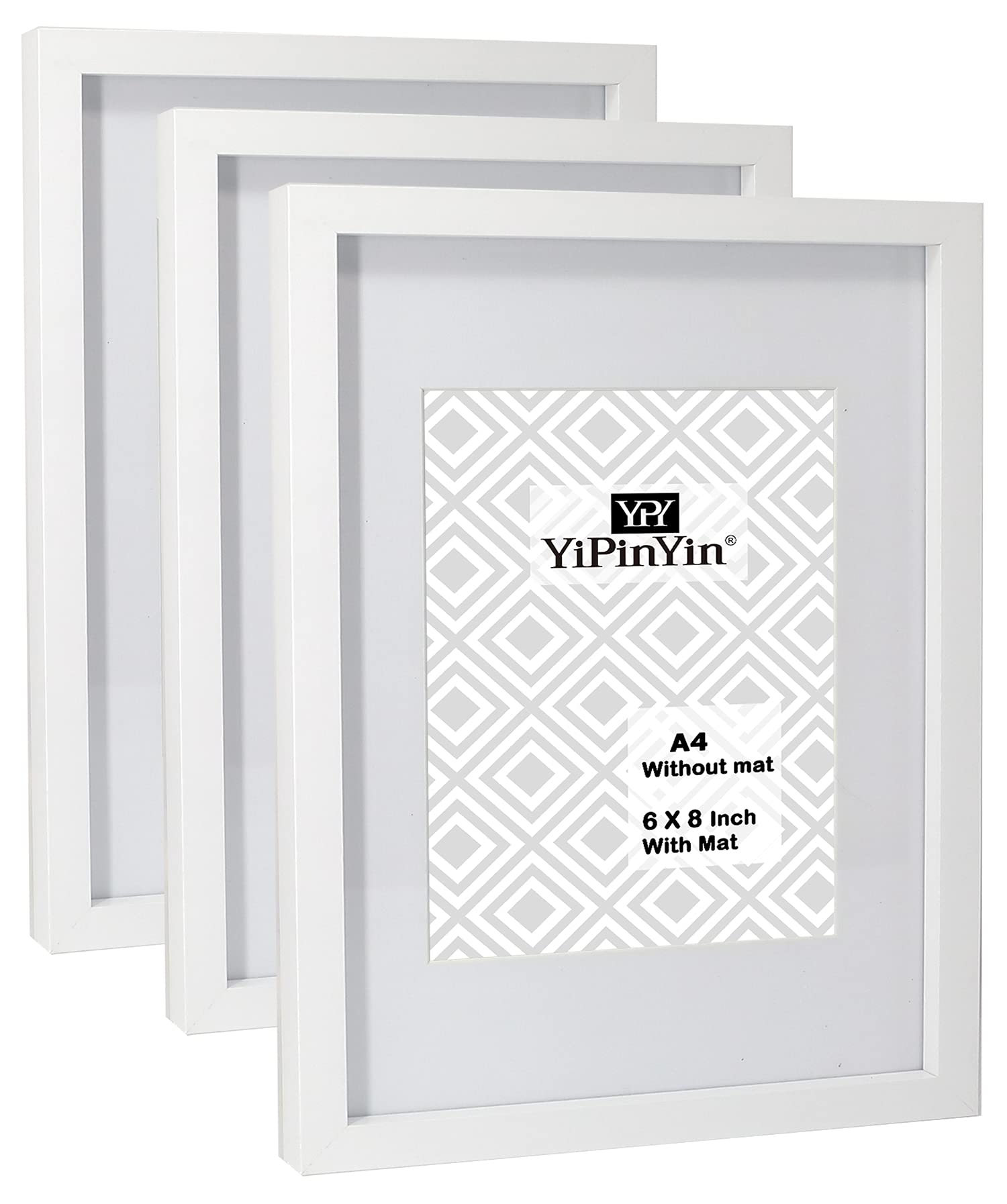 White A4 Picture Frames Set of 3 – Boxed Gallery Wooden Frames with A5 (6x8) Bevel-Cut Mounts,Wall-Mountable & Tabletop Display, Modern Minimalist Home & Office Decor