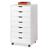 DEVAISE 7-Drawer Chest, Wood Storage Drawer File Cabinet with Wheels, White