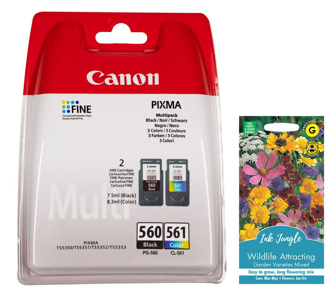 Ink Jungle PG560 Black & CL561 Colour Genuine Original Ink Cartridge Combo Pack for Canon PIXMA TS5350 TS5351 TS5352 TS5353 TS7450 TS7451 TS5351a TS7450a Printers Wildflower Pack