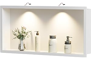 Qeke Stainless Steel Shower Niche 24" X 12", No Tile Needed Wall Niche with Non-Dimmable Led Downlight, Recessed Shower Shelf for Bathroom Storage, Over Mount Installation, Matte White