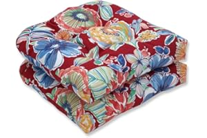 Pillow Perfect Bright Floral Indoor/Outdoor Chair Seat Cushion, Tufted, Weather, and Fade Resistant, 19" x 19", Red/Blue Colsen, 2 Count