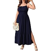 SCOMCHIC Plus Size Summer Boho Dresses Spaghetti Strap Sleeveless Casual Sundress Smocked Flowy Slit Beach Maxi Dress