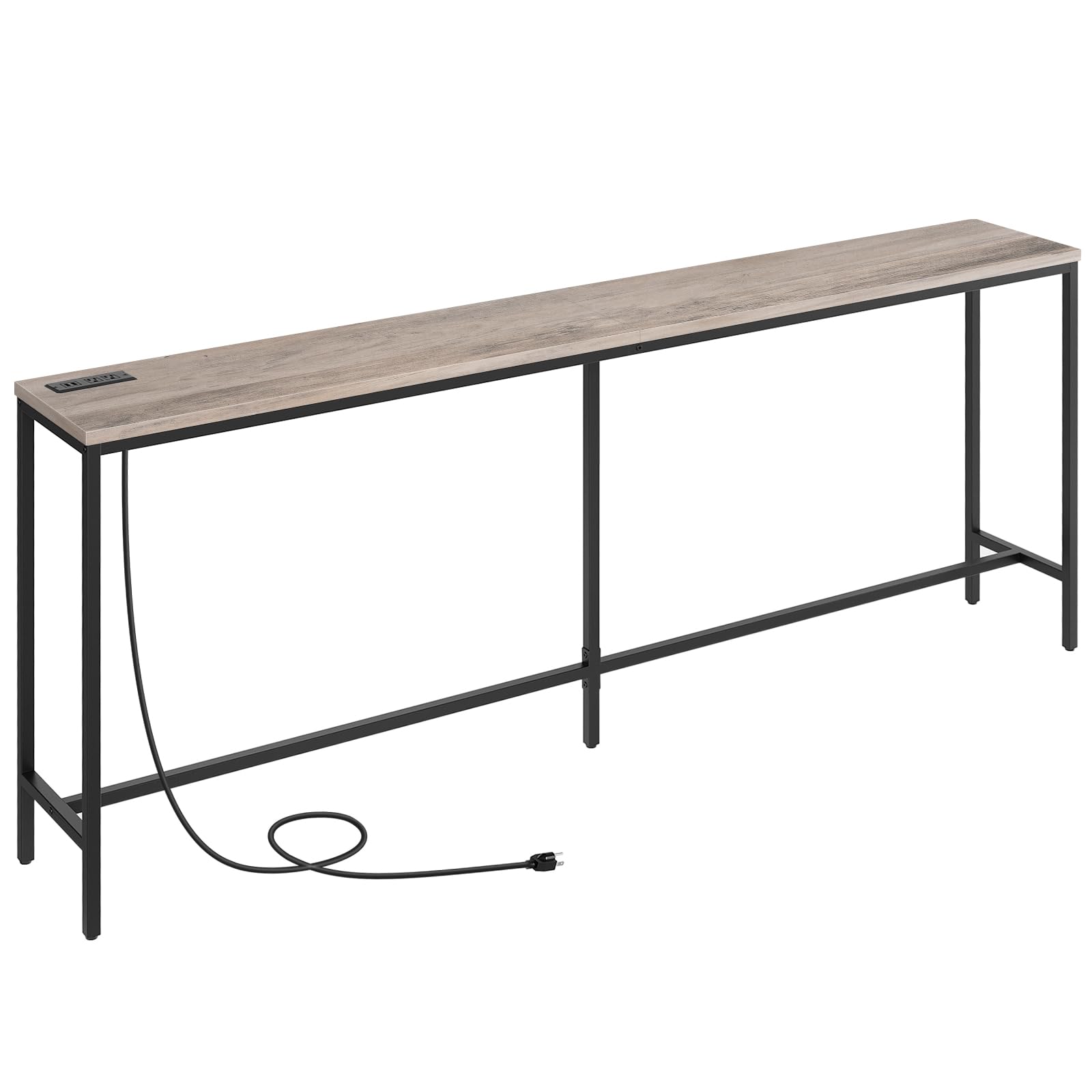 MAHANCRIS 78.7" Console Table with Power Outlet, 11.8" Wide Narrow Sofa Table, Industrial Entryway Table with USB Ports, Behind Couch for Entryway, Hallway, Foyer, Living Room, Greige CTHG320E01 Image