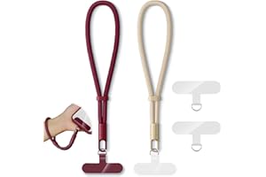 KITANIS 2 Pack Phone Lanyard,2×Phone Wrist Strap,4×Tether Tabs,Universal Cell Phone Multifuctional Patch Polyester Lanyards,Cell Phone Hand Strap for Women and Men(wine+light camel)