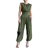CHICME Womens Summer One Piece Jumpsuit Sleeveless Dressy Jumpsuits High Slit Casual Overalls for Vacation Evening Wear