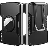 VULKIT Men's Metal Wallet with Money Clip, Slim Credit Card Holder with Airtag Holder, Minimalist Front Pocket Wallet for Men(Black)
