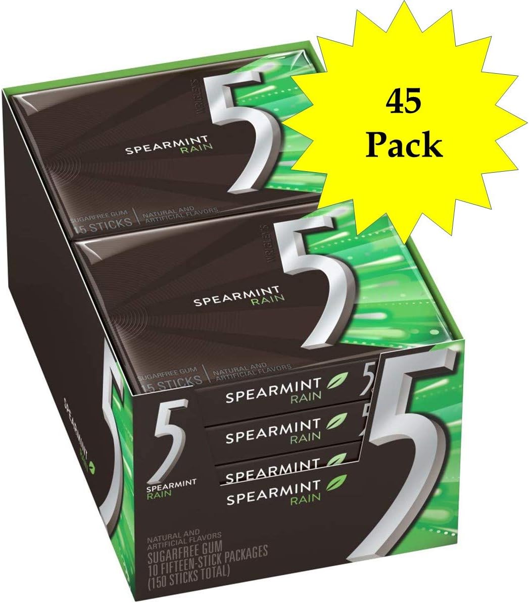 5 Gum Spearmint Rain Sugarfree Gum, 15 piece (45 pack)