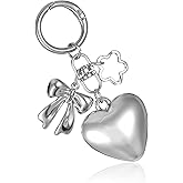 Qulkws Heart Bow Charm Keychains, Silver Bow Keychain Charms, Cute Silver bag charms, Multifunctional Keychain Accessory Alloy Texture for Car Keys Handbags Purse Charm