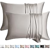 WLOSJ 100% Silk Pillow Cases 2 Pack Queen Size Mulberry Silk Pillowcase for Hair and Skin Set of 2 Highest Grade 6A Silk Soft Breathable Cooling with Hidden Zipper, Grey