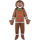 ADOMI 2 Pcs Christmas Gingerbread Man Costume Jumpsuit for Adults Men’s Xmas Cookie Outfit Onesie Holiday Cosplay Party