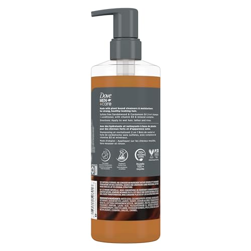 DOVE MEN + CARE 2-IN-1 SHAMPOO + CONDITIONER SANDALWOOD & CARDAMOM OIL FOR THICK & FULL HAIR, + VITAMIN B3 & MINERAL COMPLEX, 17.5 OZ