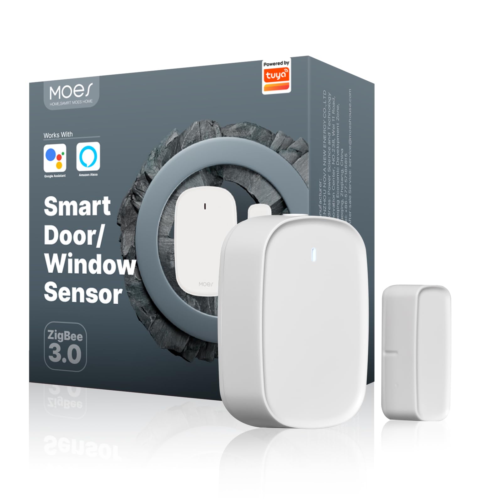 MOES Smart Door and Window Sensor, Wireless Detector for Alarm System and Smart Home, Compatible with Smart Life/MOES APP, Works with Alexa Google Home Voice Control, Requires ZigBee Gateway