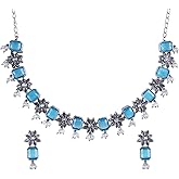 Efulgenz Indian Oxidized Jewelry Indian Jewelry Sets for Women Antique Boho Crystal Stone Necklace Sets with Faux Pearl Drop Dangle Earrings Bohemian Choker Necklace Earrings Set for Women