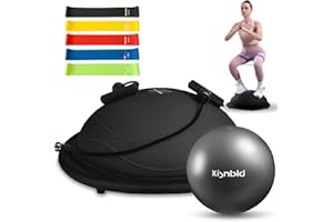 kisnbld Half Balance Ball Trainer, Inflatable Half Exercise Ball Balance Trainer with Pilates Ball & Resistance Bands, Non-Slip Half Yoga Ball for Home Gym Full Body Workouts