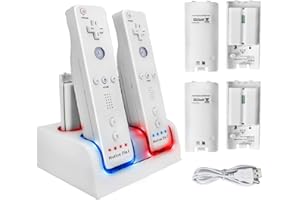 4 Ports Charging Station for Wii Remotes, TechKen Controller Charger Dock Station with 4 Bonus 2800mAh Rechargeable Batteries (Updated Version)
