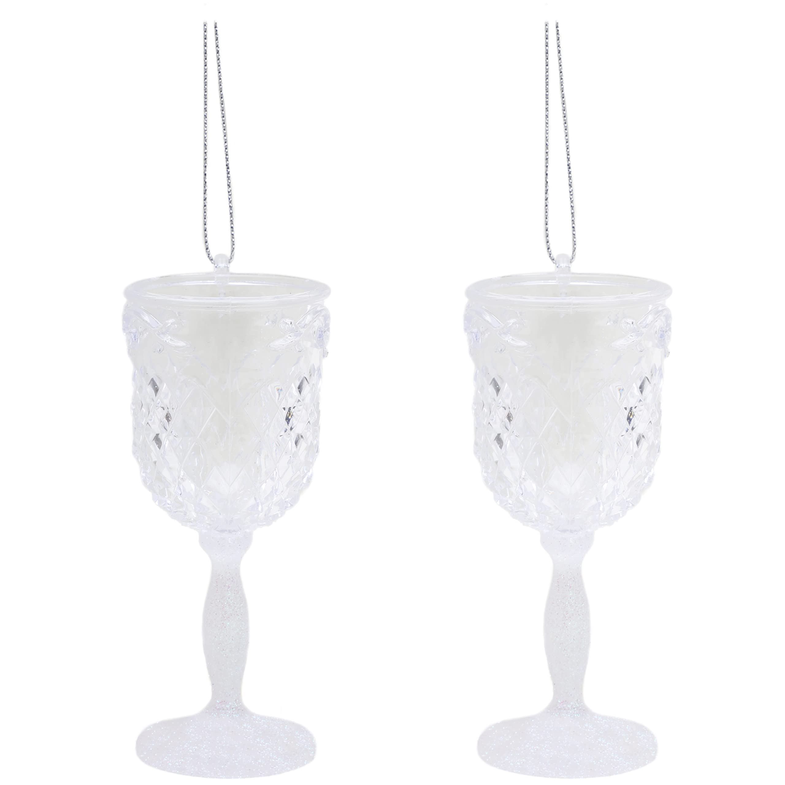 Christmas Concepts® 10cm Glitter Wine Glass Decorations - Luxury Christmas Tree Decorations (Iridescent, Pack of 2)