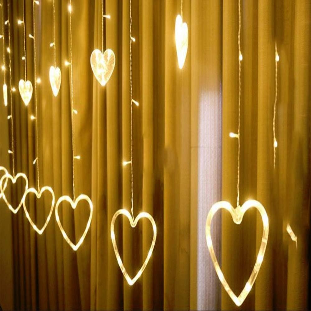 S2S? Hearts Led String Lights Curtain Lights 12 Hearts 138 LEDs, Warm White