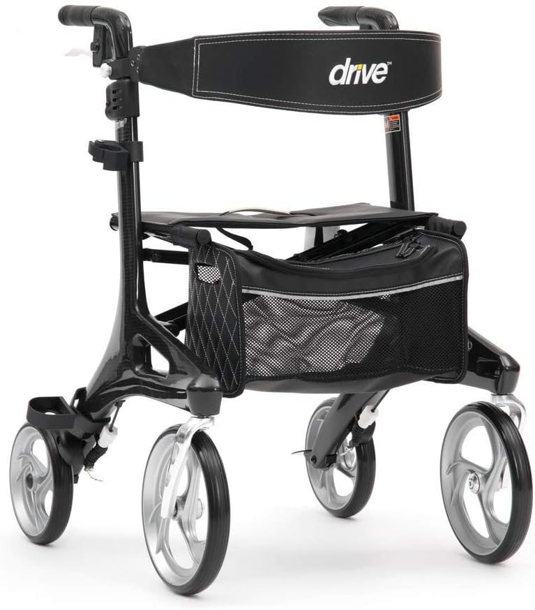 Drive Nitro Elite Carbon Fibre Rollator with Backrest, Seat and bag