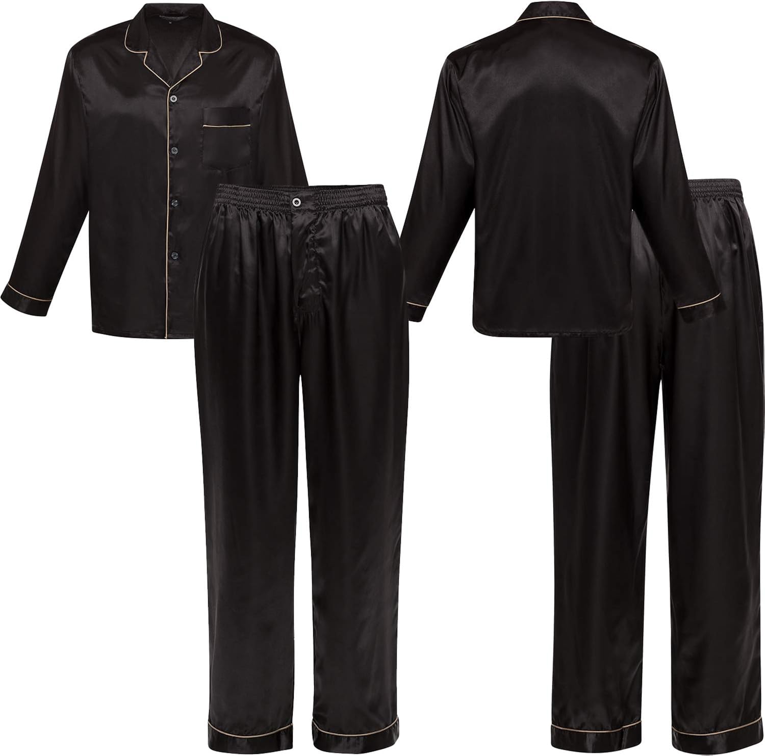 Alexander Del Rossa Men's Button Down Satin Pajama Set with Sleep Mask, Long Silky Pjs at  Men’s Clothing store