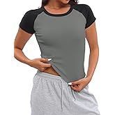 Mousnipy Women's Basic Summer Raglan Sleeve Crewneck T-Shirts Y2K Cute Going Out Tops Baby Tee