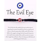 SUMMER LOVE Handmade Jewelry Evil Eye Bracelets with Card,Black Red String Bracelets Kabbalah Protection Luck Amulet for Women Men Friends Pulseras Mujer