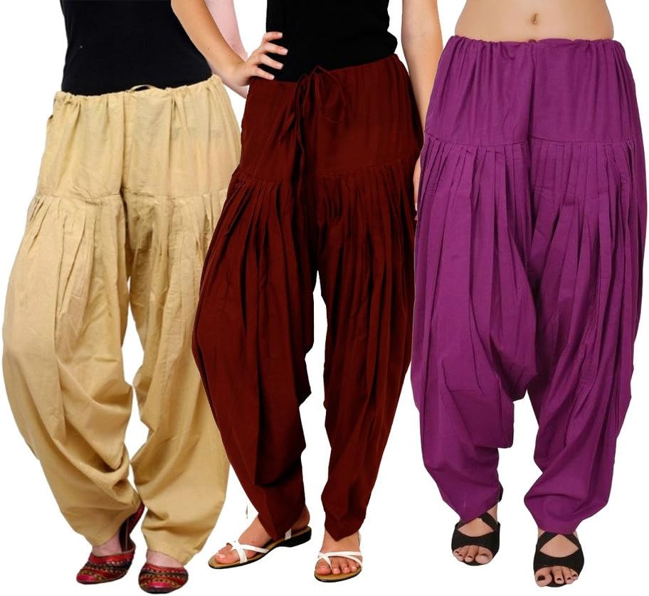 LuvCare 100% Pure Cotton Patiala Salwar for Womens(Beige, Brown and Purple)