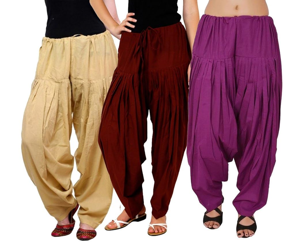 luvcare 100% pure cotton patiala salwar for womens(beige, brown and purple)