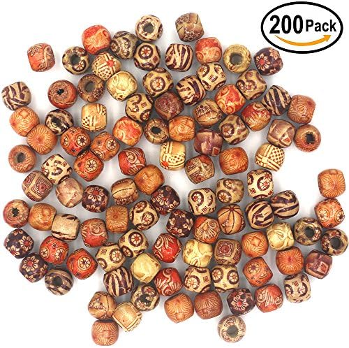 Jayoo 200Pcs 12mm Wooden Beads Round Painted Pattern Barrel DIY Loose Wood Beads for Jewelry Making Bracelet Supplies, Crafts, Hair