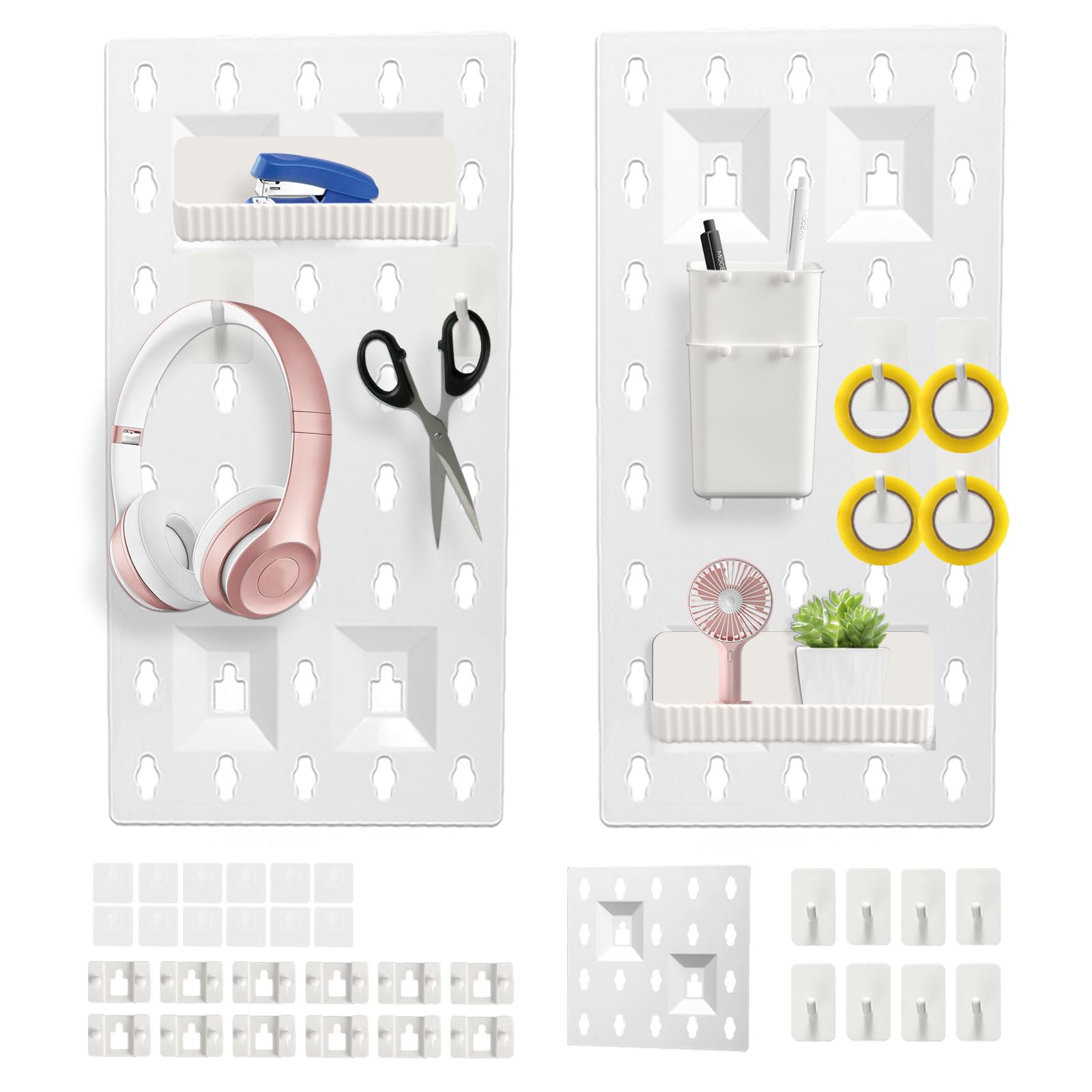 Longzhuo 15 Pcs Pegboard Combination Kit, Pegboard Wall Organizer, Pegboard Cups and Hooks, White Office Pegboards and Accessories for Office Storage Garage Craft Workshop