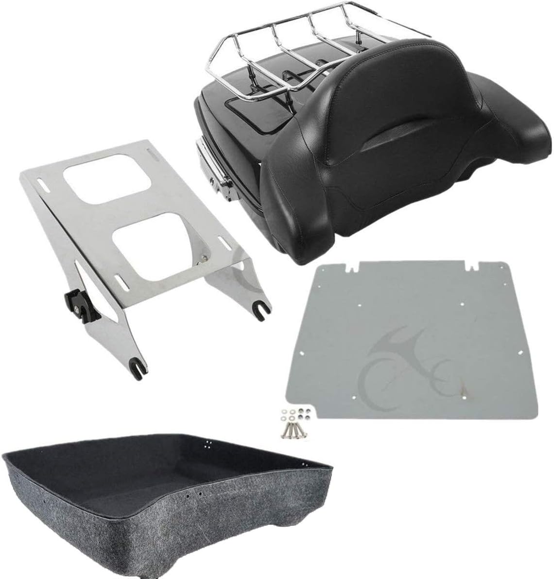 TCMTChopped Tour Pack Trunk Wrap Around Backrest Top Rack Mount Rack Base Plate Set Fits For Harley Tour Pak Touring CVO Road King Road Glide Street Glide Electra Glide 2014-2023