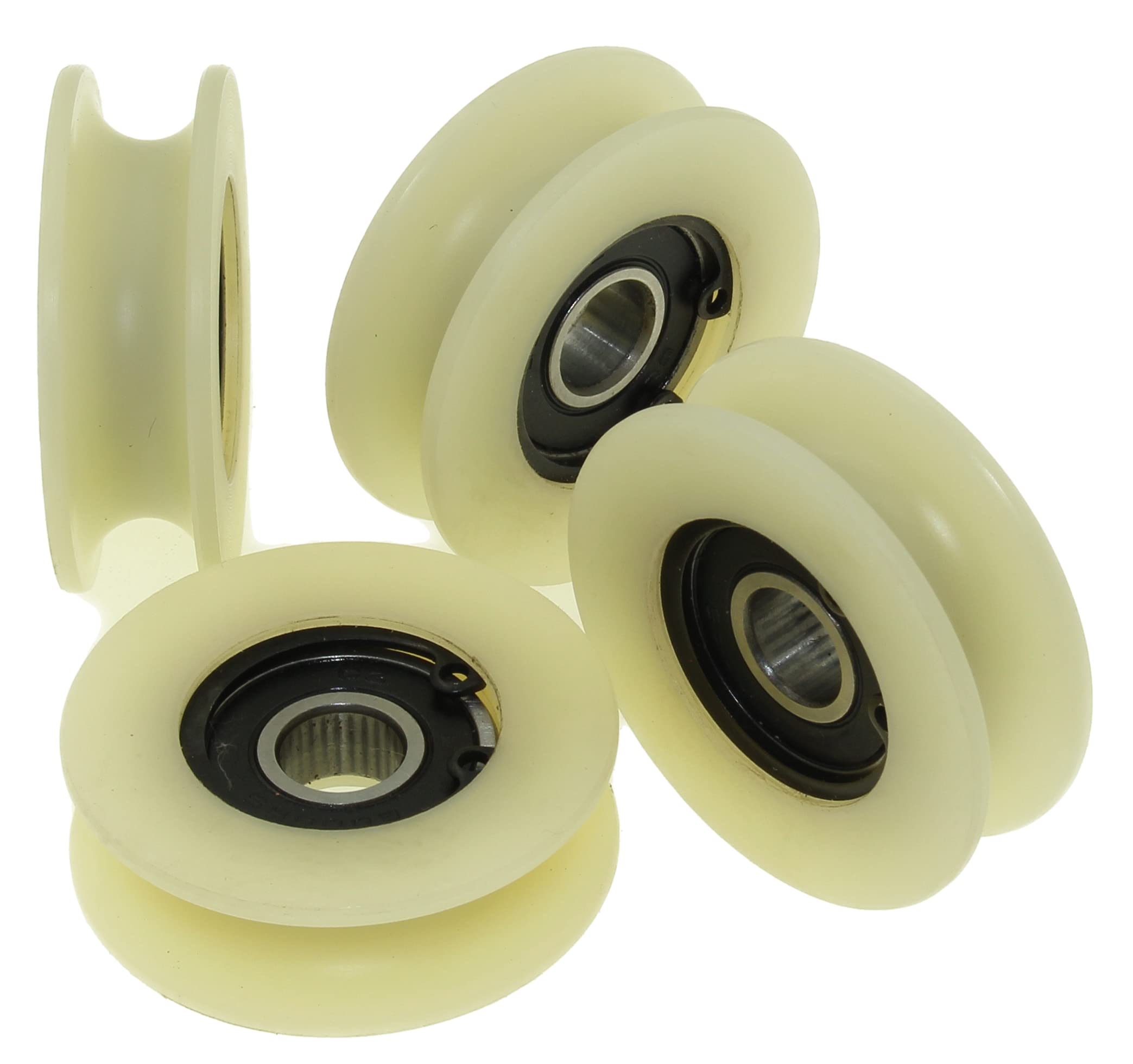 Pack of 4 x Nylon Pulley Wheels with 10 mm Round Groove 45 mm Diameter 10 mm bearing 50 kg Capacity Precisely Machined in the EU (45-10-10)