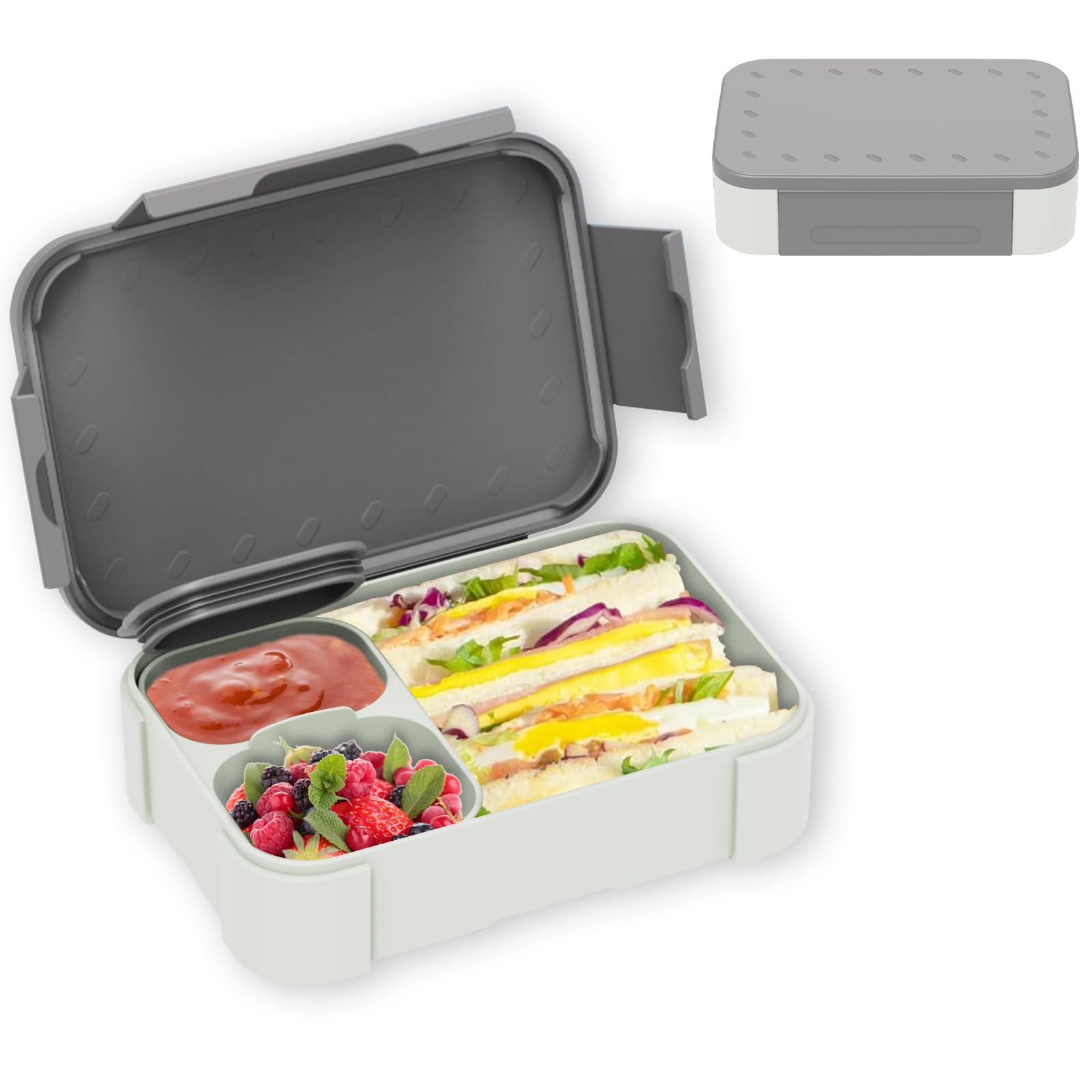XJIANFU Lunch Box With Compartments, 900 ml Leak-Proof Bento Box for Girls and Boys, Microwave/Dishwasher Safe (Gray)