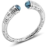 Teppdfann Turquoise Ring for Women Silver Open Ring with Genuine Stone Boho Adjustable Ring Western Design December Birthstone Jewelry