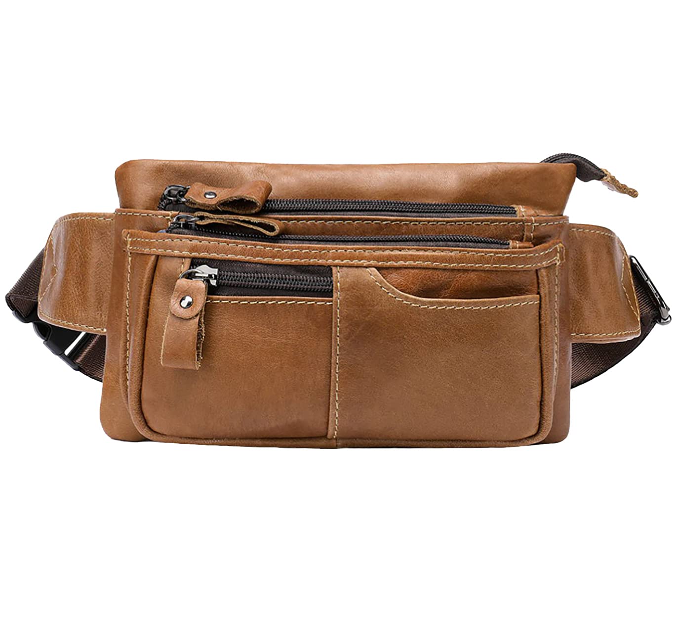 LEUCHTBOX Real Leather Bum Bag Waist Bag Belt Bag Premium Waist Belt Many Compartments Cowhide Leather for Outdoor, Biker, Riding, Hiking, light brown, One size, Belt bag