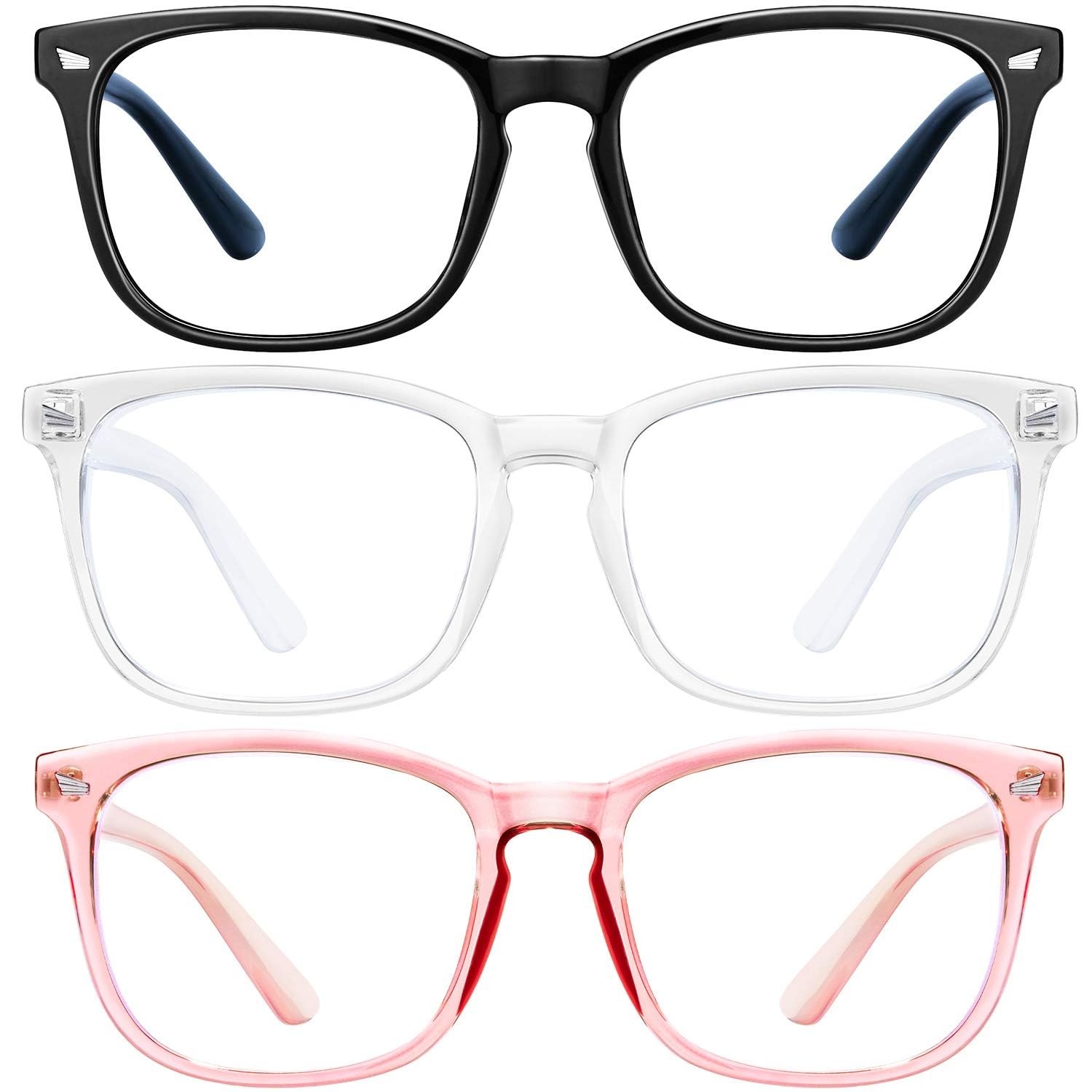 Konqkin 3-Pack Blue Light Blocking Glasses - Women & Men Computer Gaming Glasses with Screen Filter, Anti-Headache & Eye Strain Protection, Lightweight Eyeglasses for TV, Phone