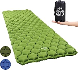 DEERFAMY Sleeping Pad for Camping, Inflating Sleeping Pad, Air Inflatable Backpacking Camping Pad Sleeping Mat Lightweight Compact Portable