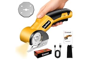 SAUHANDI SanHandi Cordless Electric Scissors,4V Electric Box Cutter for Cardboard Fabric Leather Carpet,Includes 2 Blades & Bag, Safety Lock