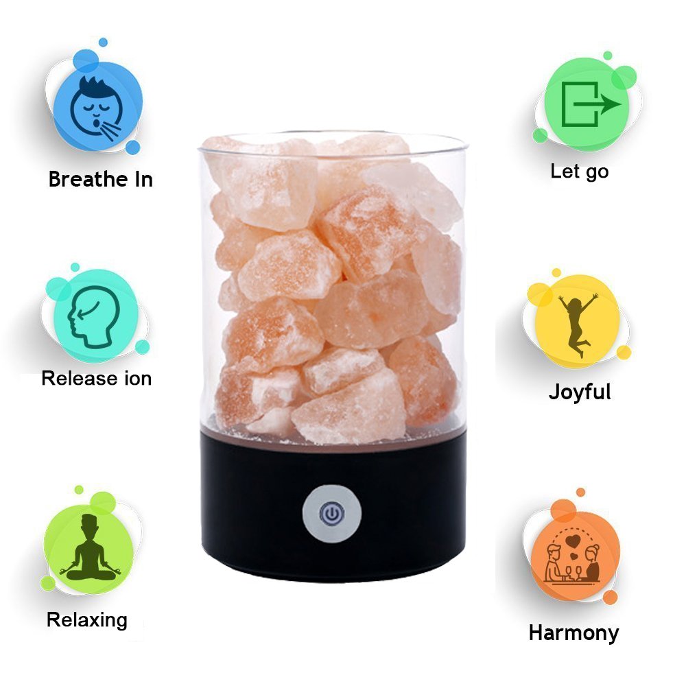 Denshine Himalayan Salt Lamp Salt Lamp with Dimmer Switch 7 Colorful Night Light Air Purifying Ionic Natural Salt Crystal Lamp Night Light for Kids (Black)