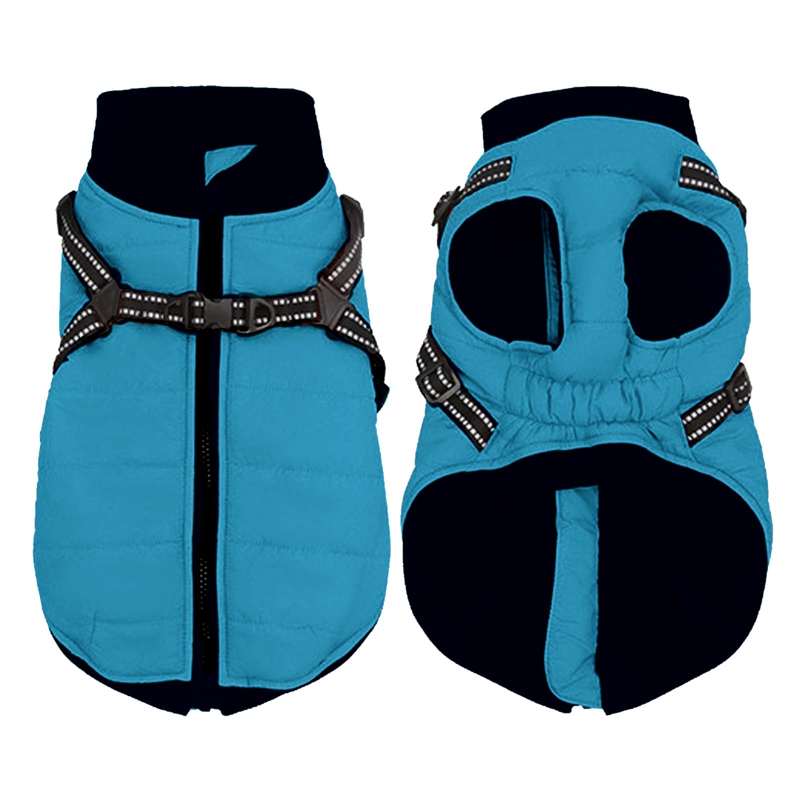 Dog coat with harness warm coats jackets dog snowsuit with safety reflective strip fleece padded christmas harness for puppy small medium breeds - Light Blue - L