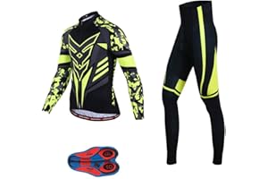 MOXILYN Men Cycling Jersey Set Long Sleeve Pro Cycling Clothes Riding Quick Dry Jacket + Cycling Bib with 9D Pad - Bike Clothing Kit