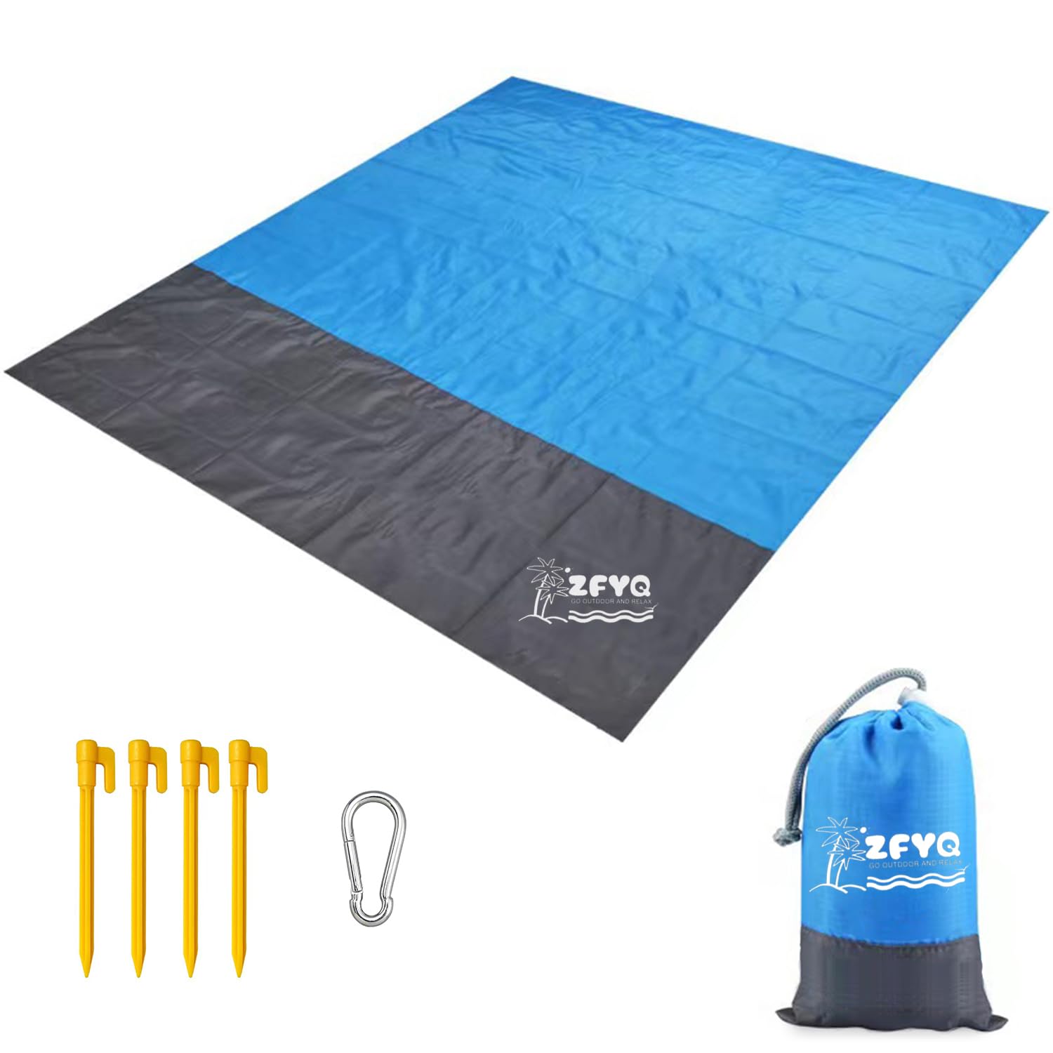ZFYQ Beach Blanket, 200 x 210 cm Picnic Blanket with 4 Fixed Stake for Beach Camping Picnic and Other Outdoor Activity