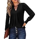 Bashafo Womens V Neck Long Sleeve Blouses Tops 2026 Spring Fashion Ruffle Cuffs Dressy Casual T-Shirts