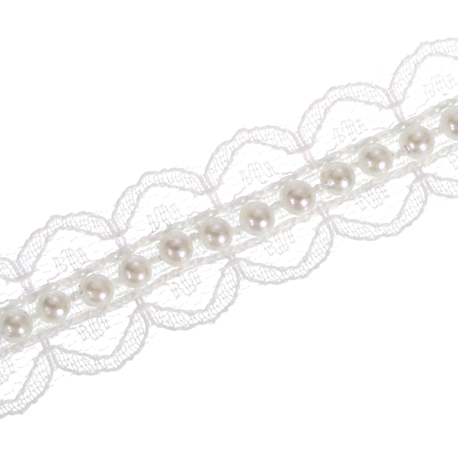PATIKIL 5 Yard Faux Pearl Lace Ribbon, 0.79" Wide Pearl Fringe Applique Embroidered Pearl Bead Lace Trims for Wedding Party Home Decoration Sewing Craft White